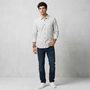 Vans Off The Wall Men's L Striped Button-Up Shirt Cream Navy Flannel Classic Fit